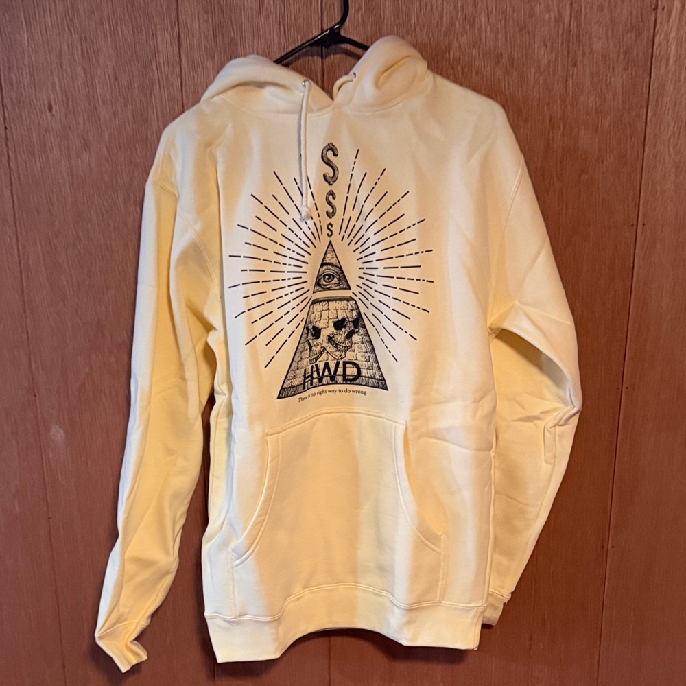 Half Way Dead Cream Graphic Pullover Hoodie - Illuminated Pyramid Design